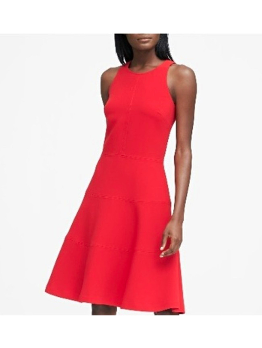 Banana Republic Red Fit & Flare Knee Dress Keyhole Racerback sz 6P